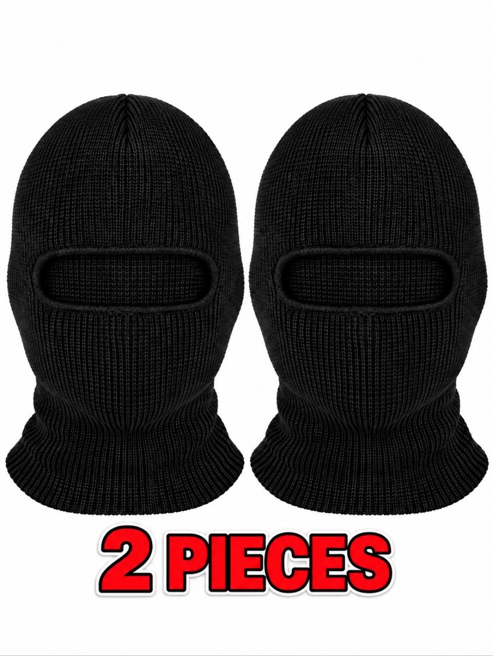 2 Pieces Black Ski Mask Balaclava Full Face Winter Knit One Hole Mask